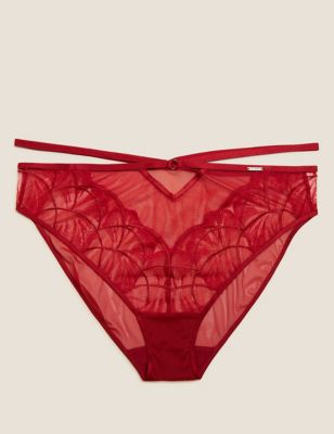 Autograph Womens Calvi Embroidery High Leg Knickers - 16 - Cherry Red, Cherry Red,Black