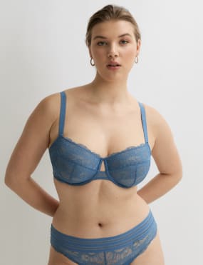 NEW! M&S Autograph Marks & Spencer nude non-padded fishnet detail plunge bra