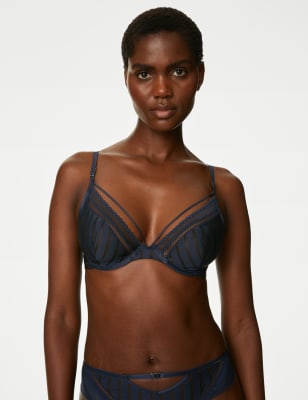 Mesh Striped Wired Plunge Bra A-E, Autograph