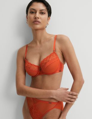 NEW! M&S Boutique Marks & Spencer apricot-mix non-padded high apex plunge  bra