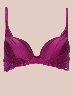 Silk Padded Plunge A E Bra With French Designed Rose Lace Rosie For