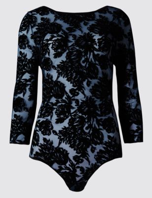 3/4 Sleeve Floral Flocked Body | Autograph | M&S