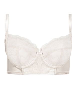 Silk Padded Longline Bra A-G with French Designed Rose Lace | Rosie for ...