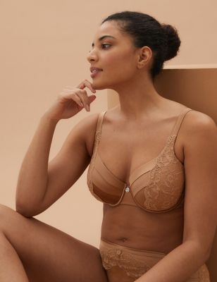 

Womens ROSIE Silk & Lace Wired Full Cup Bra A-E - Rich Amber, Rich Amber
