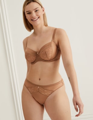 

Womens Rosie Silk & Lace Wired Balcony Bra F-H - Rich Amber, Rich Amber