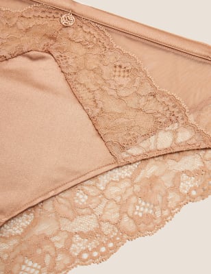 

Womens ROSIE Silk & Lace High Leg Knickers - Rich Amber, Rich Amber