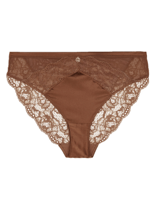 

Womens ROSIE Silk & Lace High Leg Knickers - Topaz, Topaz