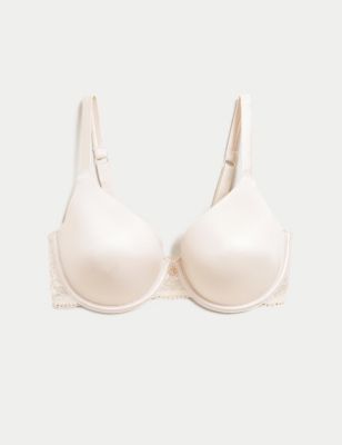 EX M&S Lace Trim Padded Full Cup T-Shirt Bra AA-E IN WHITE AND ALMOND (M4)