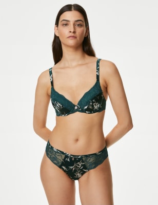 

Womens Rosie Cassia Silk and Lace Brazilian Knickers - Green Mix, Green Mix