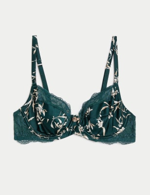 

Womens Rosie Cassia Silk & Lace Wired Balcony Bra - Green Mix, Green Mix