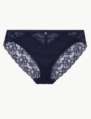 Culotte &eacute;chancr&eacute;e en dentelle et tulle &agrave; motif pois