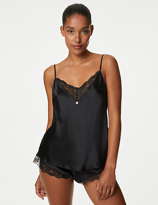 Marks And Spencer Womens ROSIE Silk & Lace Trim Camisole - Black