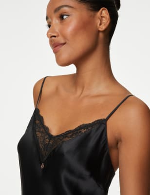 Satin camisole with lace hot sale trim