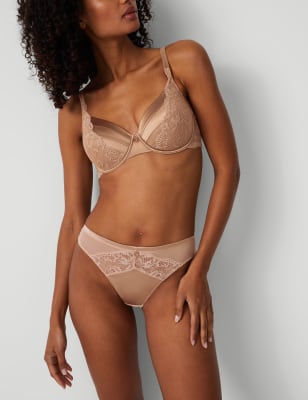 Lace Wired Full Cup Bra With Silk A-E