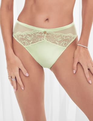 Womens ROSIE Culotte échancrée en soie et dentelle - Pistachio