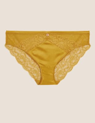 Womens ROSIE Culotte échancrée en soie et dentelle - Ochre