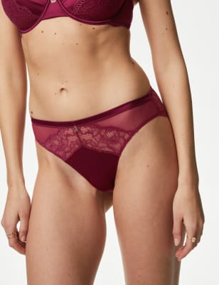 

Womens Rosie Silk & Lace High Leg Knickers - Claret, Claret