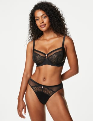 Floral Lace Zipper Front Underwire Lingerie Set