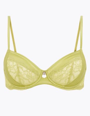 Soutien-gorge non ampliforme en soie &agrave; balconnet et bordures en dentelles