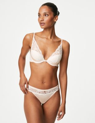 Marks And Spencer Womens Rosie Silk & Lace Thong - Pale Opaline, Pale Opaline