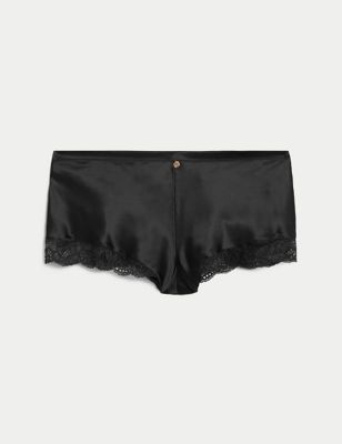 Rosie Womens Silk & Lace French Knickers - 8 - Black, Black