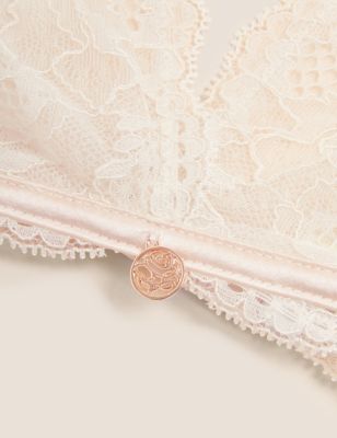 Womens ROSIE Silk & Lace Plunge Bralette - Pale Opaline