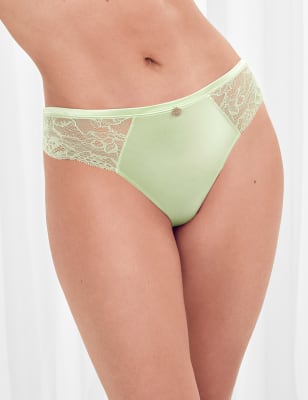 

Womens ROSIE Silk & Lace Brazilian Knickers - Pistachio, Pistachio