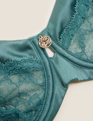 

Womens ROSIE Silk Blend & Lace Non Padded Balcony Bra A-E - Antique Green, Antique Green