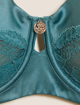 

Womens ROSIE Silk Blend & Lace Non Padded Balcony Bra F-H - Antique Green, Antique Green