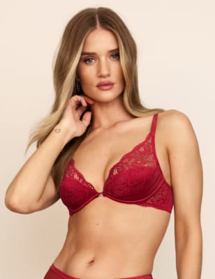 

Womens ROSIE Silk Underwired Plunge Bra A-E - Lacquer Red, Lacquer Red