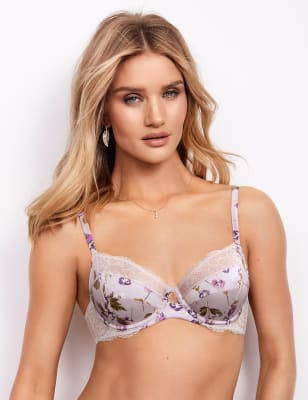 Silk & Lace Pansy Print Non-Padded Balcony Bra