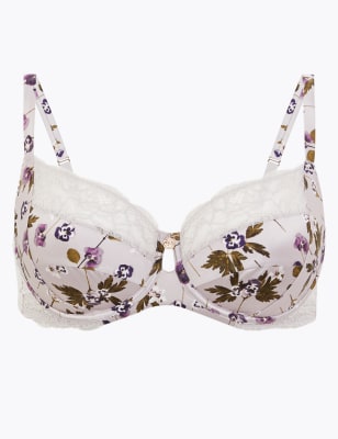 Silk Blend Pansy Print Balcony Bra