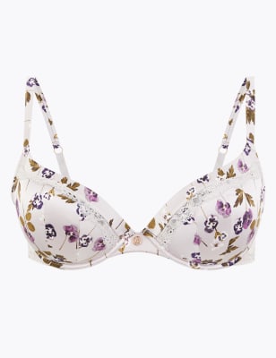 Silk Blend Pansy Print Plunge Bra