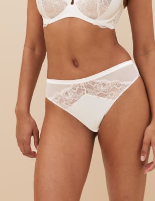 

Womens ROSIE Silk & Lace High Leg Knickers - Ivory Mix, Ivory Mix