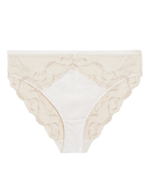 

Womens ROSIE Silk & Lace High Leg Knickers - Ivory Mix, Ivory Mix