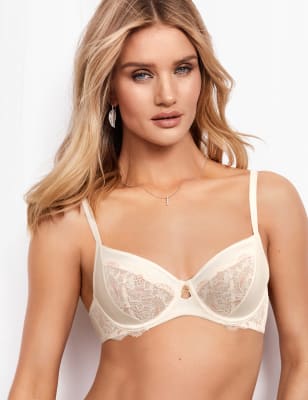 

Womens ROSIE Silk & Lace Non-Padded Balcony Bra B-G - Ivory Mix, Ivory Mix