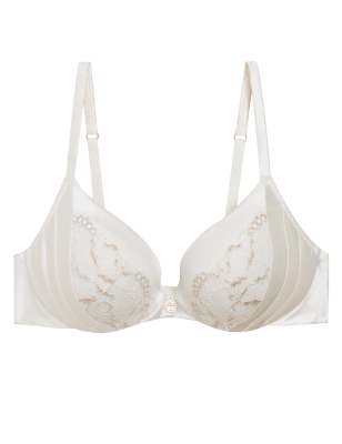 

Womens ROSIE Silk & Lace Wired Plunge Bra A-E - Ivory Mix, Ivory Mix