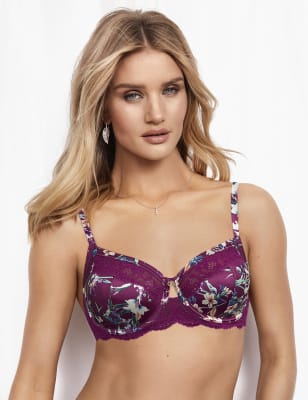 Soutien-gorge minimiseur en dentelle et soie &agrave; imprim&eacute; exotique, bonnets C &agrave; I