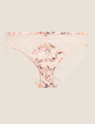 Womens ROSIE Culotte échancrée en dentelle et soie à motif fleuri - Light Pink