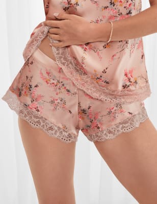 Womens ROSIE Culotte flottante en dentelle et soie à motif fleuri - Light Pink