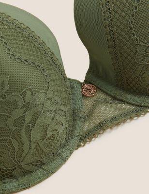 Womens ROSIE Lace Wired Padded Full Cup Bra A-E - Olive