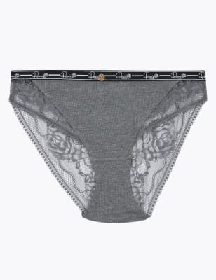 Womens ROSIE Culotte coupe échancrée et confortable à motif côtelé - Grey Marl