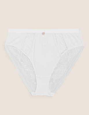 

ROSIE Braguitas acanaladas de corte alto de talle alto con encajeWomens - White, White