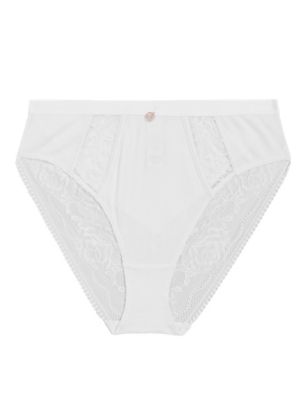 

Womens ROSIE Ribbed Lace High Waisted High Leg Knickers - White, White
