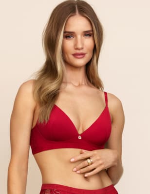 

Womens ROSIE Ribbed Lounge Non-Wired Plunge Bra A-E - Dark Red, Dark Red