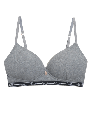 

Womens ROSIE Ribbed Lounge Non-Wired Plunge Bra A-E - Grey Marl, Grey Marl