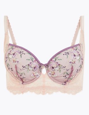 MARKS & SPENCER M&S New 28GG Bra Floral Pink Lace Embroidered Balcony  Unpadded £10.99 - PicClick UK