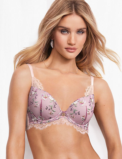 Floral Embroidered Padded Plunge Bra A-E