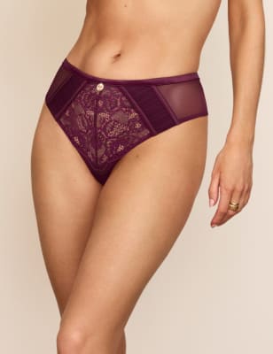 

Womens ROSIE Hoch ausgeschnittener Slip mit Seide und Spitze - Berry, Berry