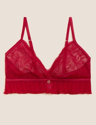 Rosie Womens Pleat & Lace Non Wired Bralette A-E - 8A-C, Red